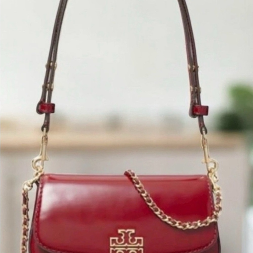 Tory Burch authentic Red Leather Chain-Accent Shoulder Bag